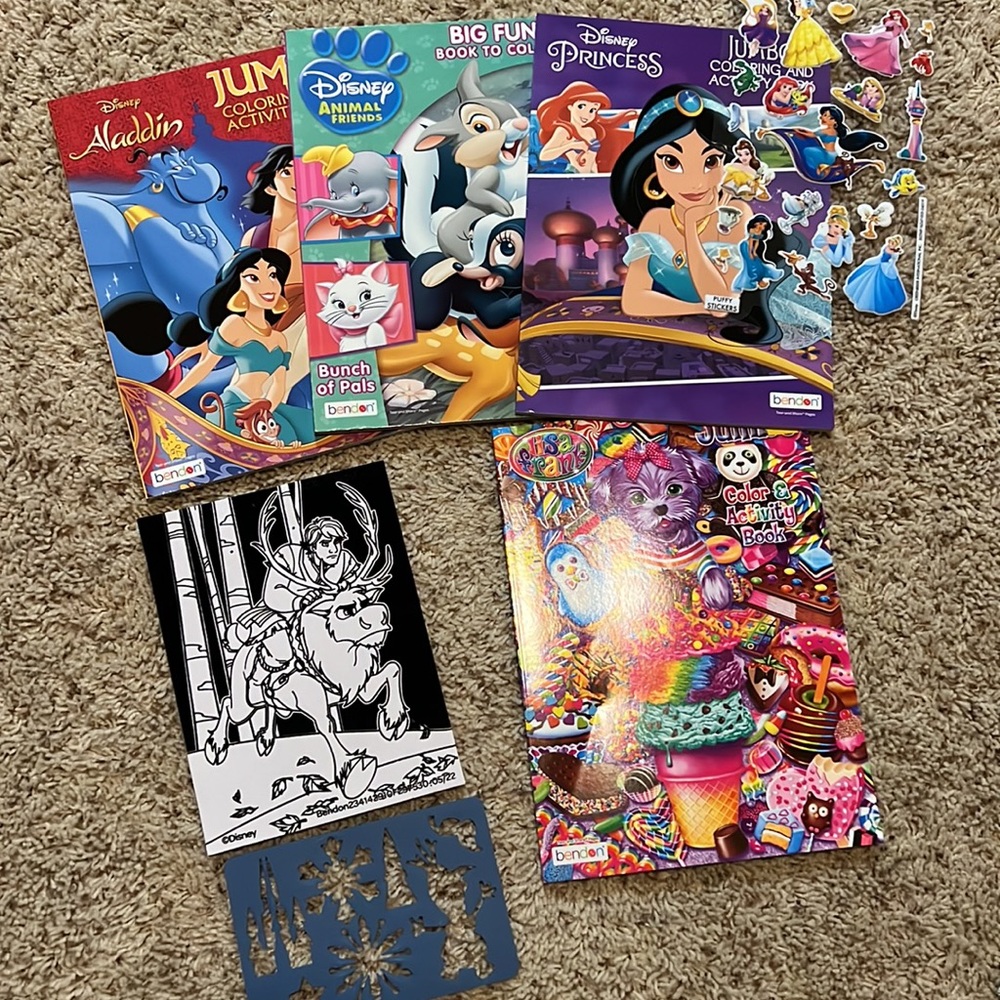 BNWT Disney Princess/Animal/Aladdin & Lisa Frank Activity Coloring Books w/bonus - Picture 1 of 4